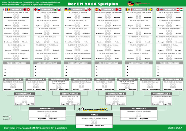 Der EM 2016 Spielplan zur Fußball EM 2016 als pdf Download!