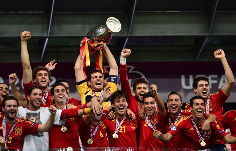 Wird Spanien erneut Europameister? Kann Spanien nach den gewonnenen EM 2008 und 2012 auch die EM 2016 gewinnen? AFP PHOTO / GIUSEPPE CACACE / AFP / GIUSEPPE CACACE
