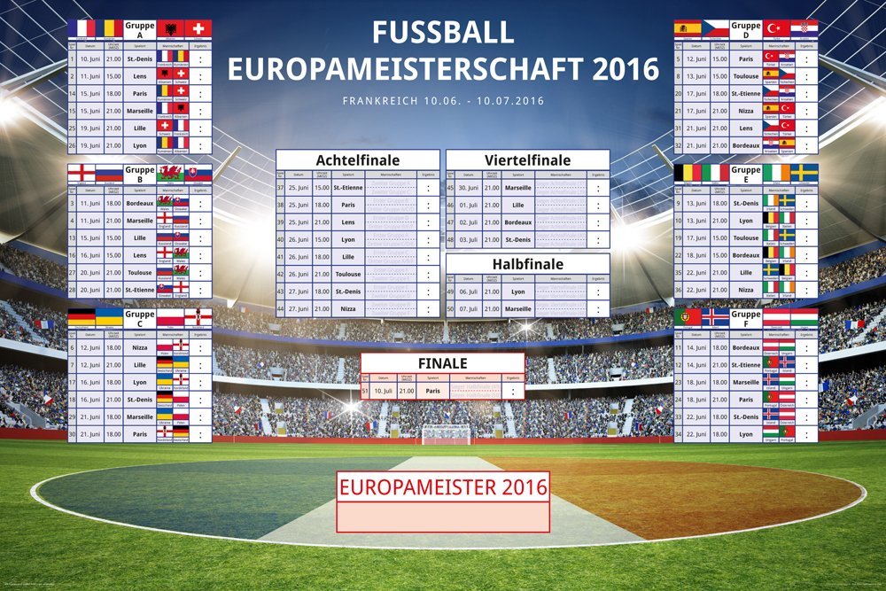 Der EM 2016 Spielplan als Poster zum aufhängen!