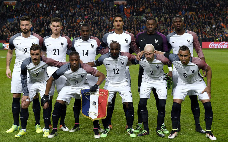 Die französische Nationalmannschaft gegen die Niederlande am 25.März 2016. AFP PHOTO / FRANCK FIFE